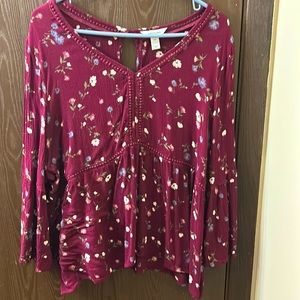Maroon floral babydoll top